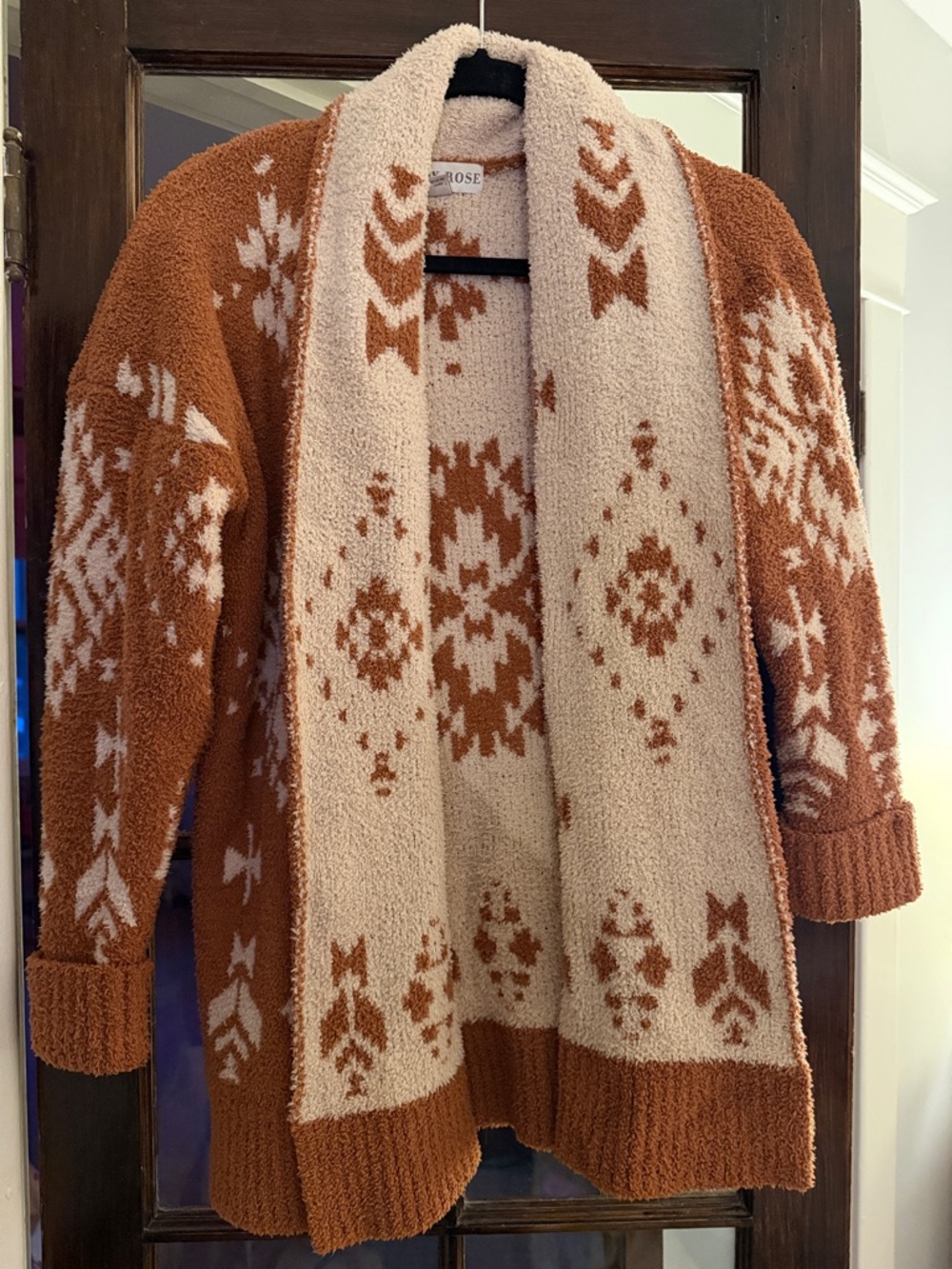 Knox Rose Rust & Cream Open-Front Patterned Cardigan